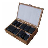 Набор массажных камней из базальта в коробке из бамбука (36 шт.) НК-1Б