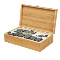 Набор массажных камней  из базальта в коробке из бамбука  (60 шт.) НК-3Б